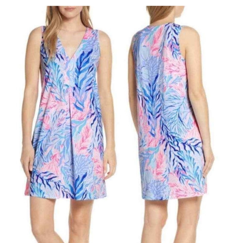 NWOT Lilly Pulitzer AMINA SWING DRESS Crew Blue Tint Kaleidoscope Coral S